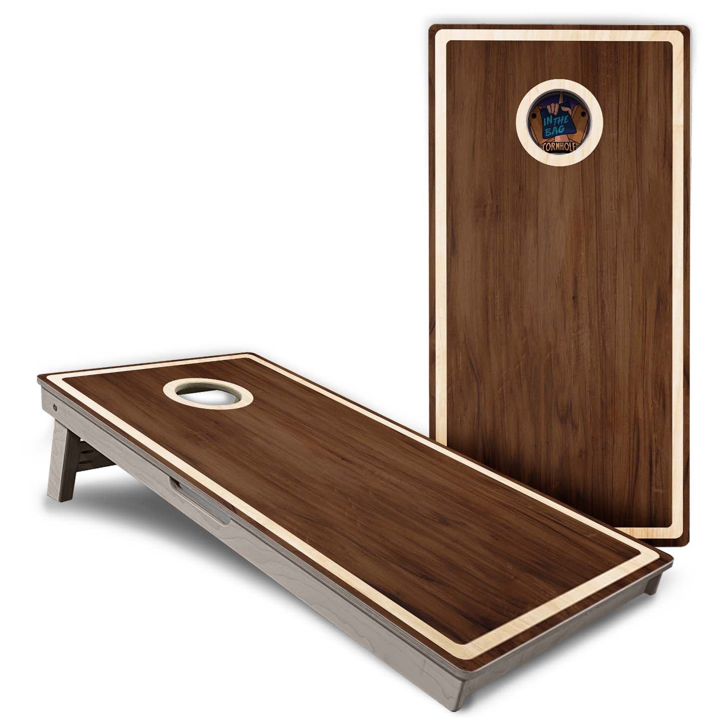 "Dark Wood Beige Border" Cornhole Boards