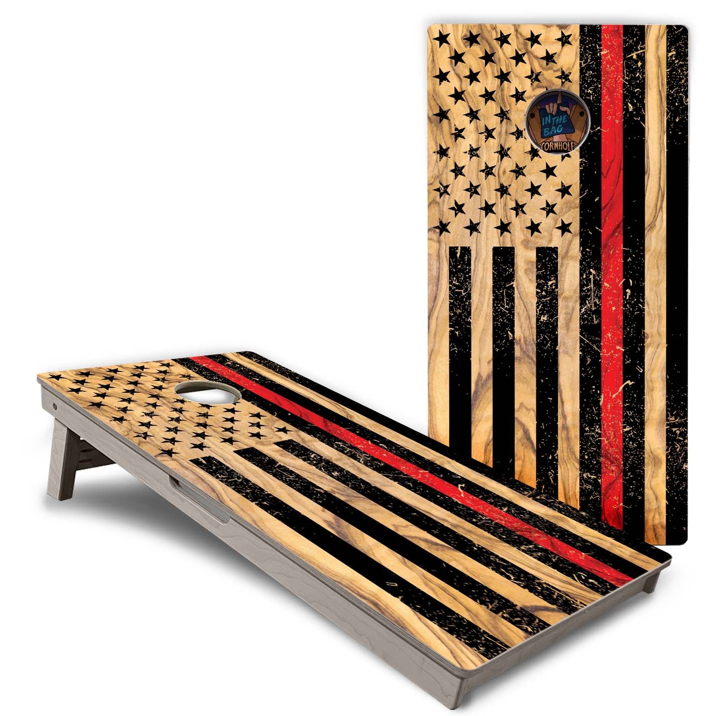 "Light Wood Thin Red Line USA Flag" Cornhole Boards