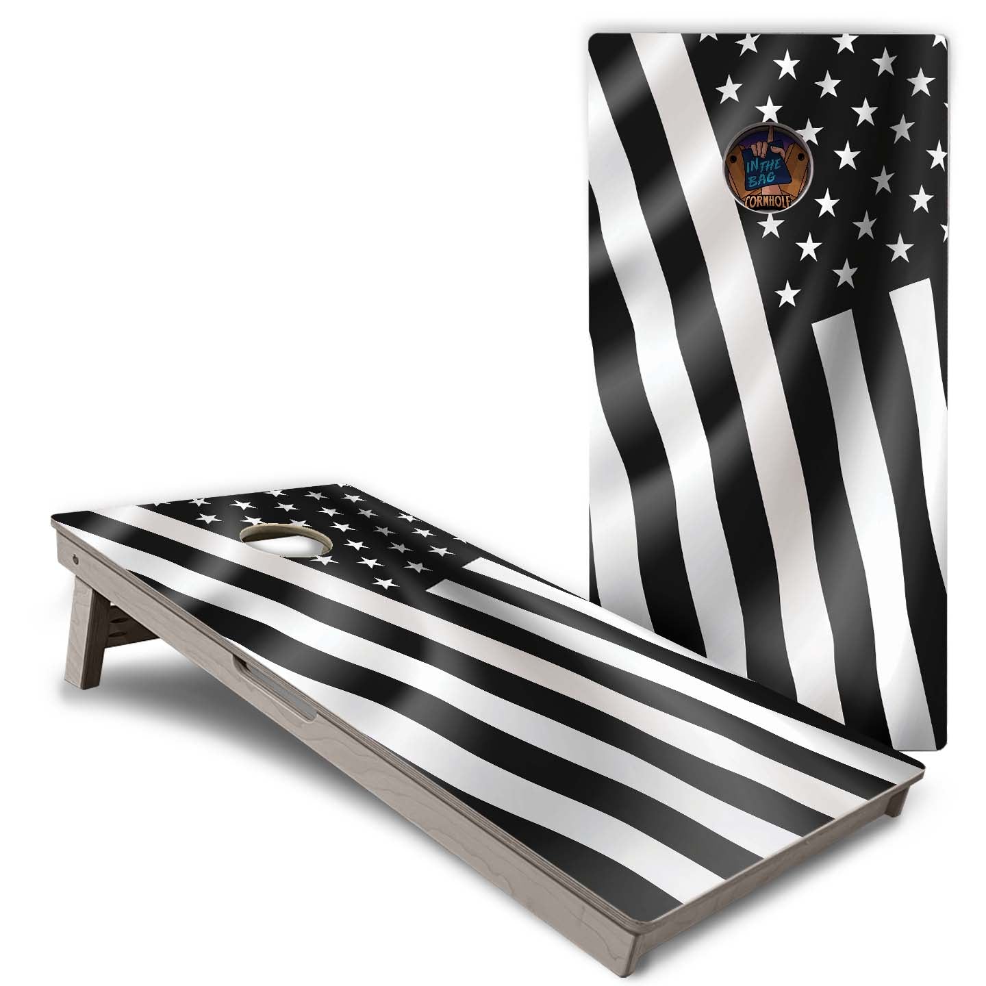 "B&W Wavy USA Flag" Cornhole Boards