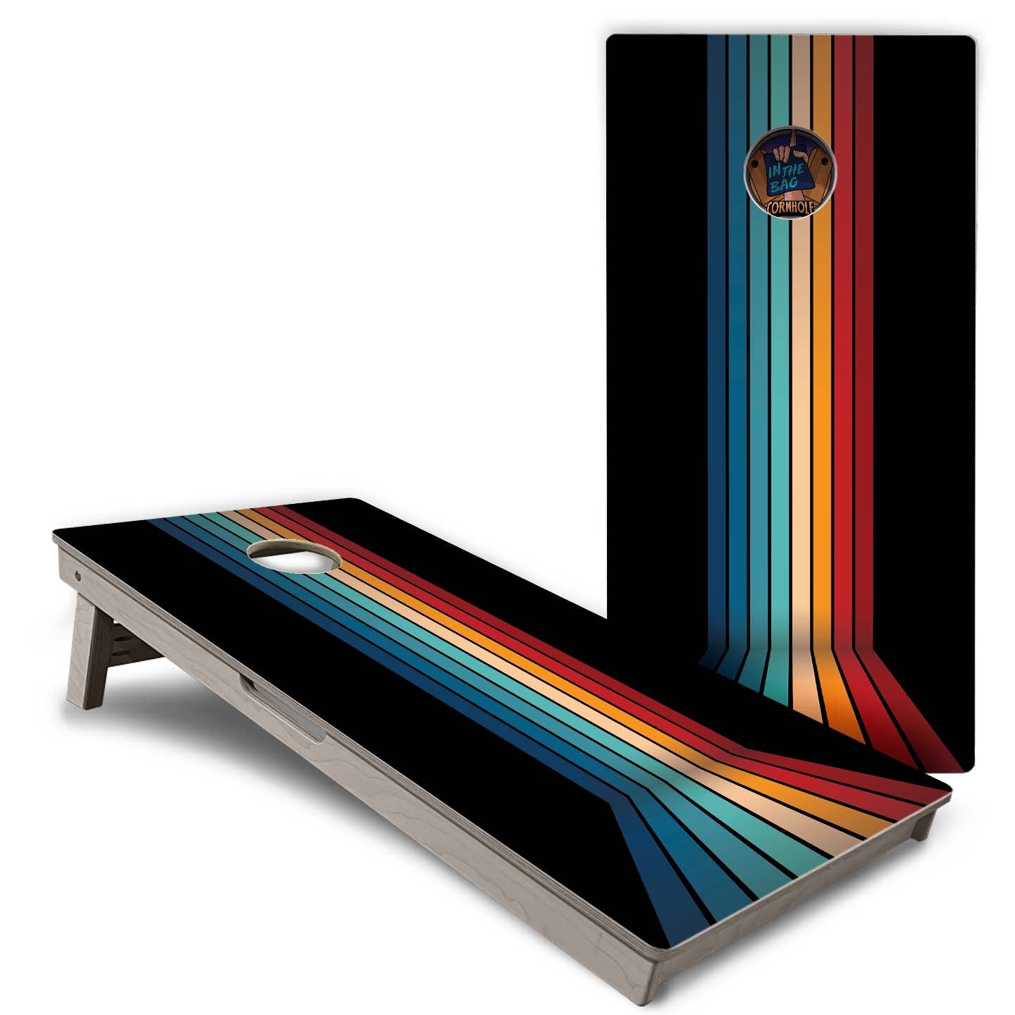 "Retro Rainbow Lines" Cornhole Boards