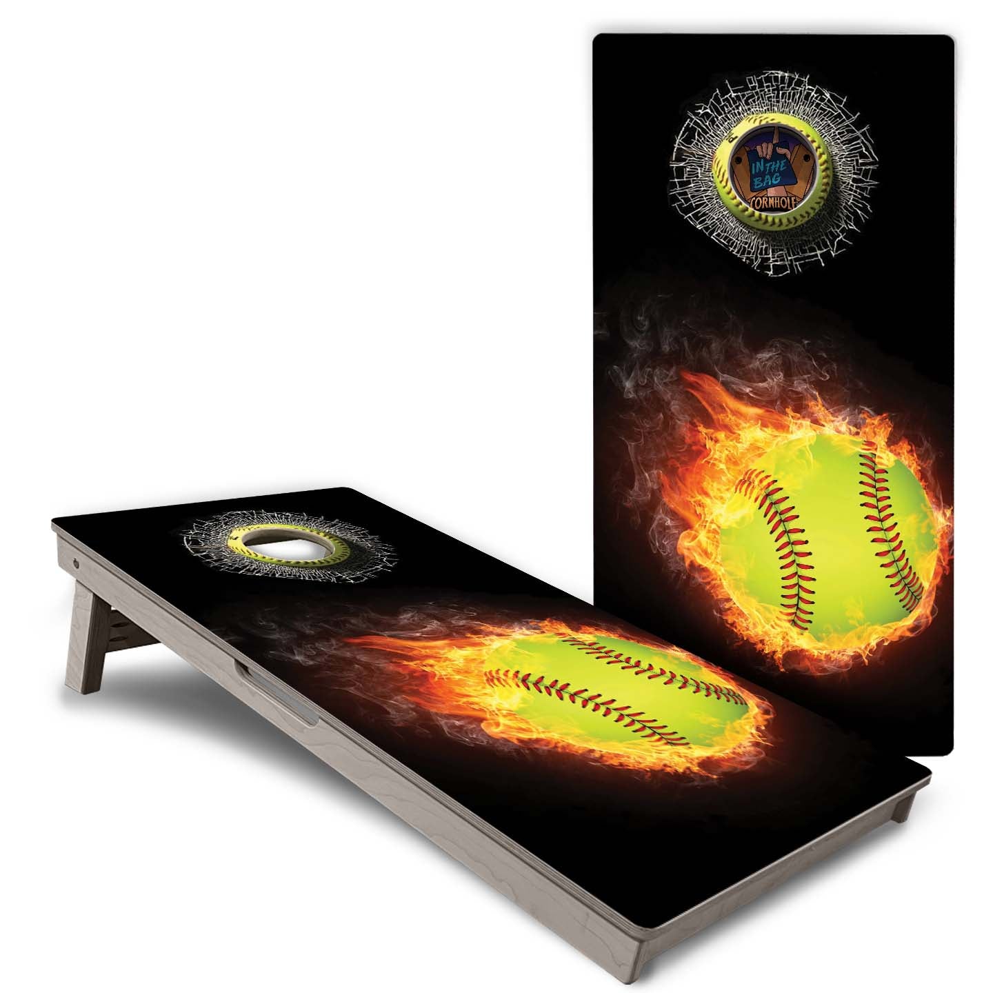 "Softball Flames" Cornhole Boards
