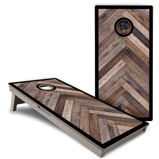 "Herringbone Wood with Borders" Cornhole Boards