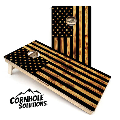 "Burnt Rustic Flag" Tournament Quality Cornhole Board