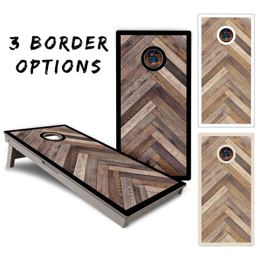 "Herringbone Wood with Borders" Cornhole Boards