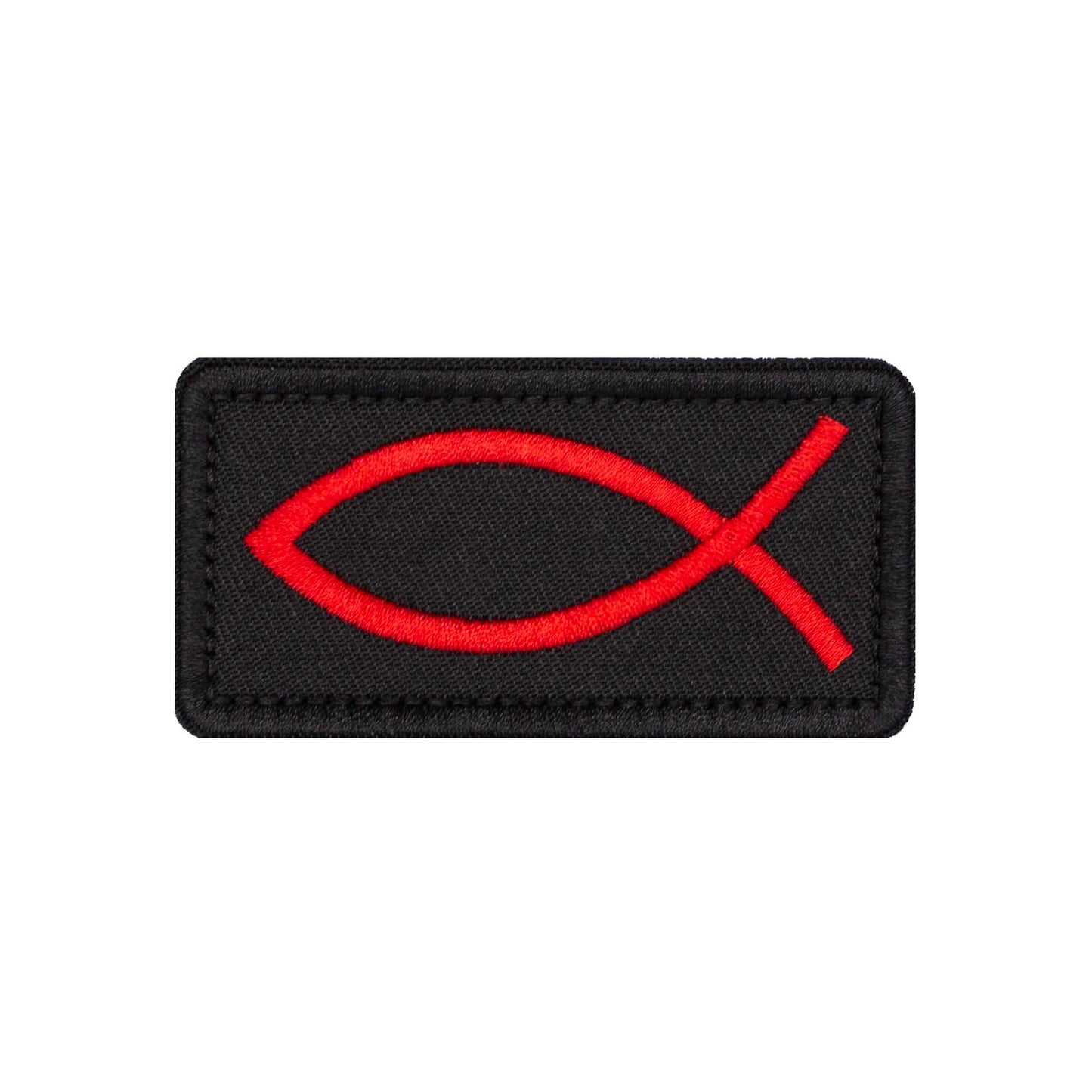 Red Ichthus Fish Embroidered Velcro Patch