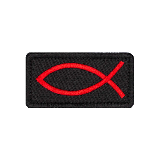 Red Ichthus Fish Embroidered Velcro Patch